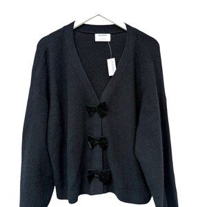 Old Navy Bow Cardigan Womens XXL Black Crop V Neck Crop Sweater NWT